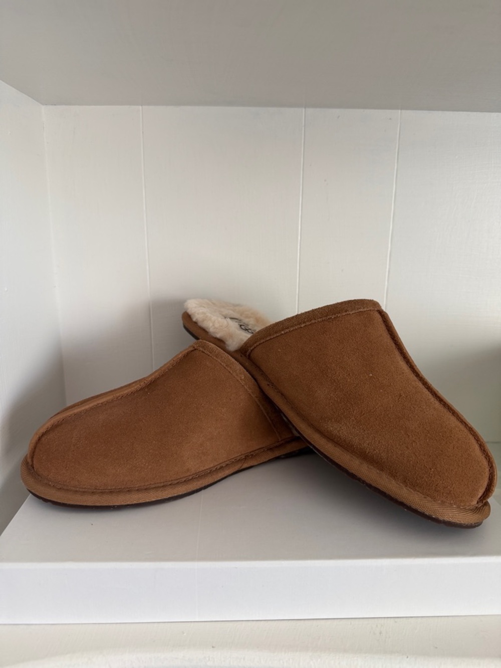 UGG Chestnut Suede Slip-On Shearling-Lined Mules
